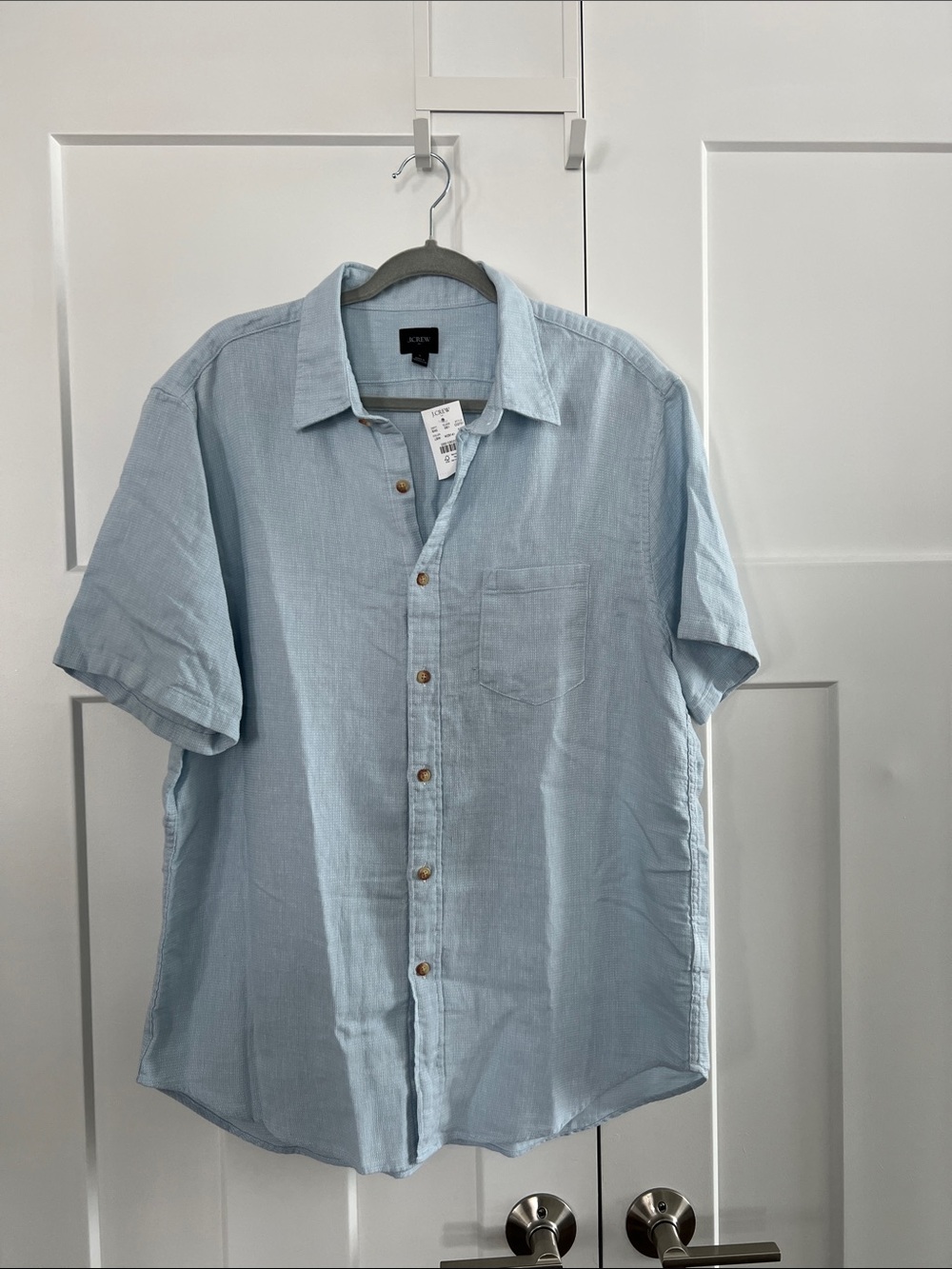J. Crew Factory Light Blue Short-Sleeve Linen Blend Button-Up